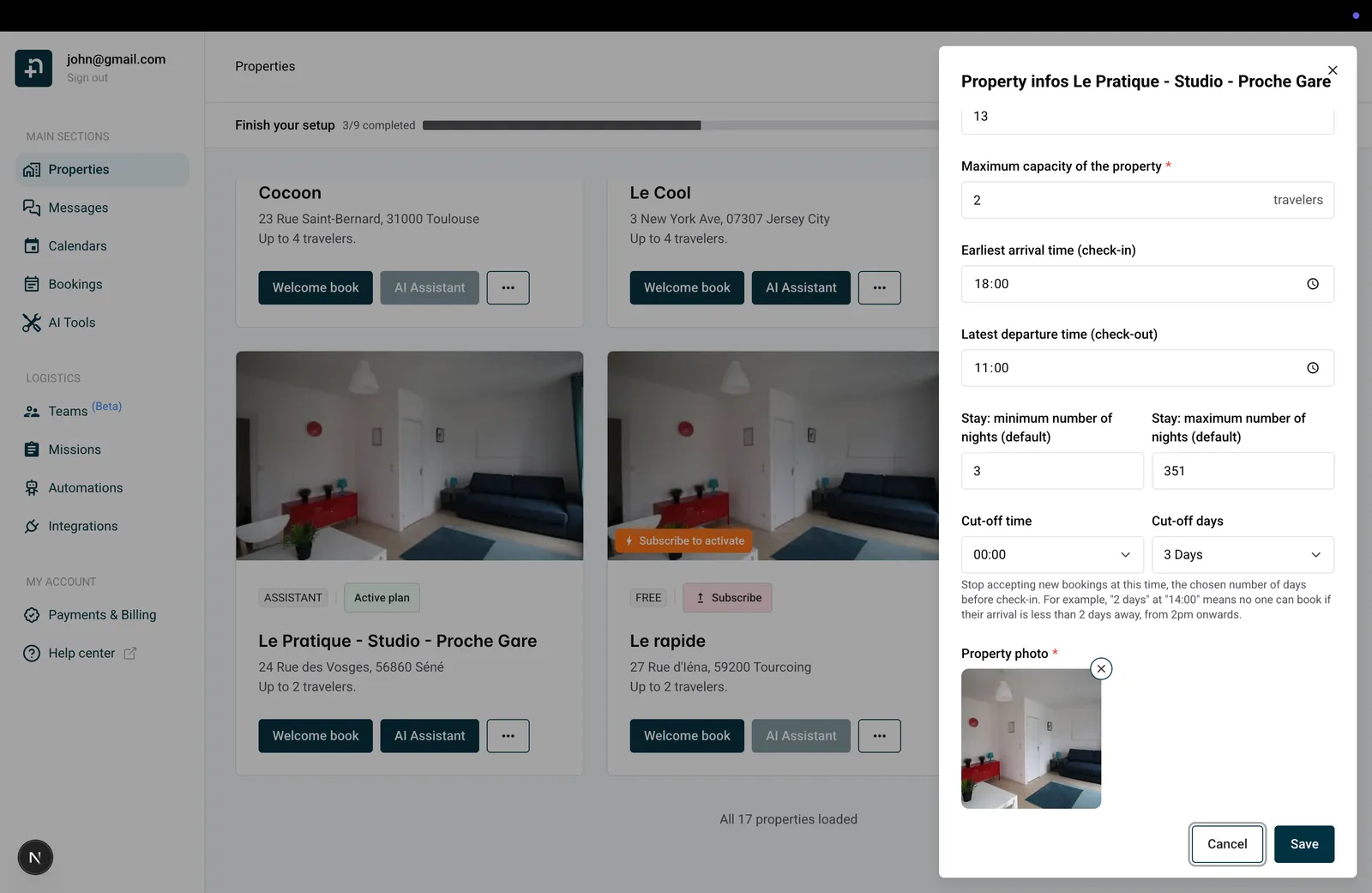 Paneel met accommodatiegegevens met de instellingen voor minimaal verblijf, maximaal verblijf, sluitingstijd en sluitingsdagen