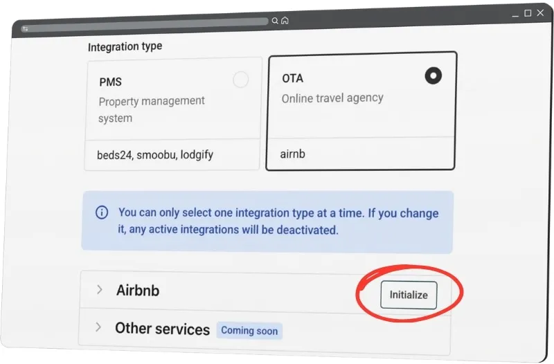 Configuración de Airbnb con el botón Inicializar