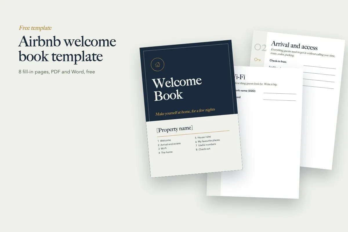 Free fill-in Airbnb welcome book template, PDF and Word