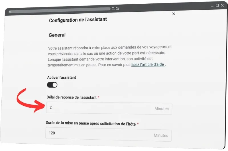 Panneau de configuration du délai de réponse de l'Assistant IA