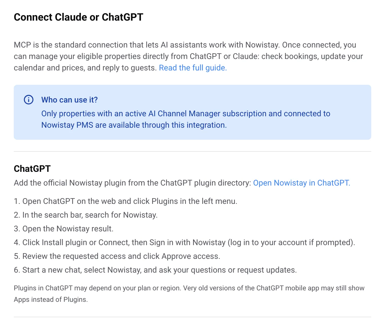Manage it from ChatGPT or Claude