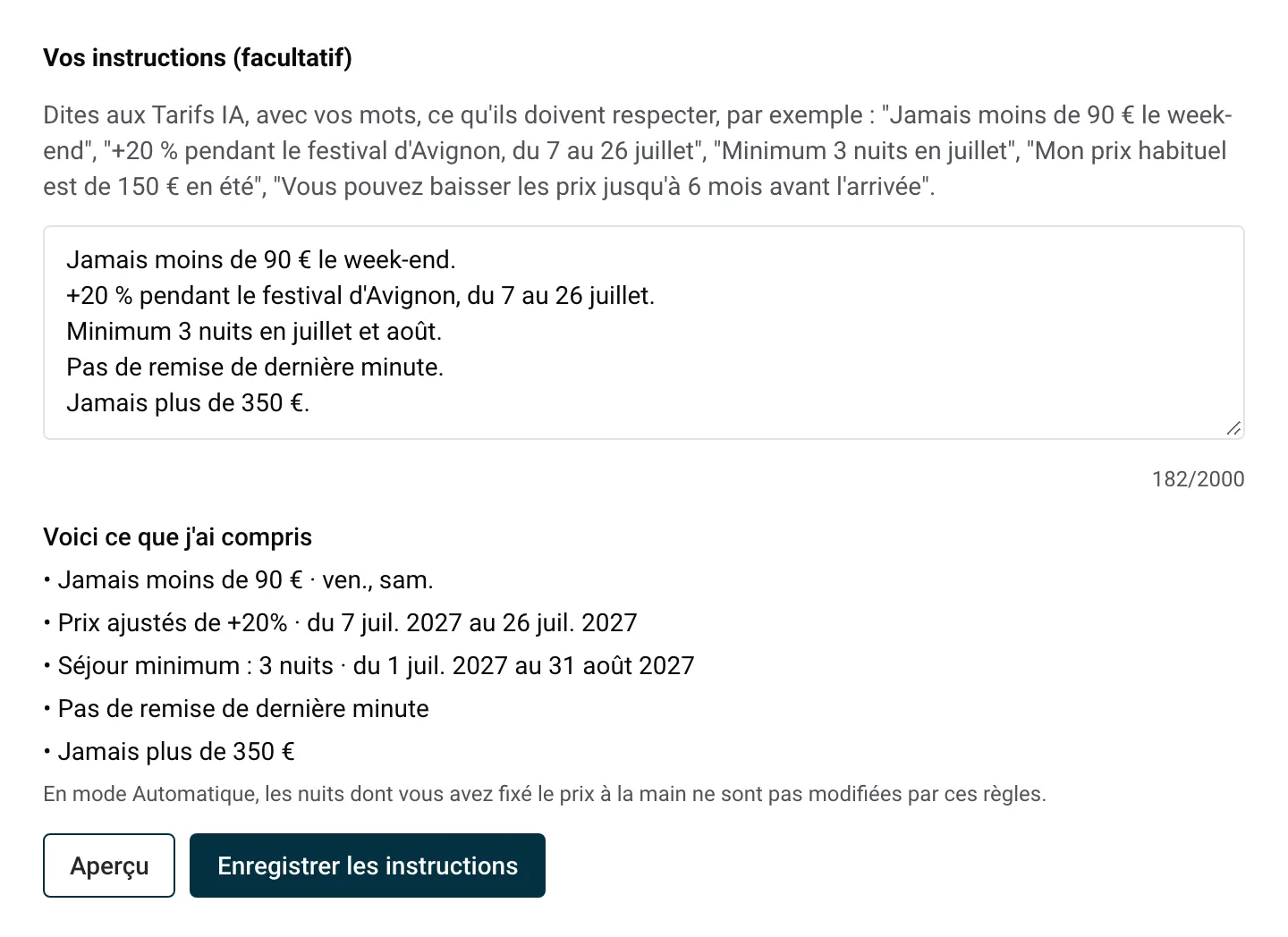 Affinez les Tarifs IA avec vos mots plutôt qu'avec des centaines de réglages