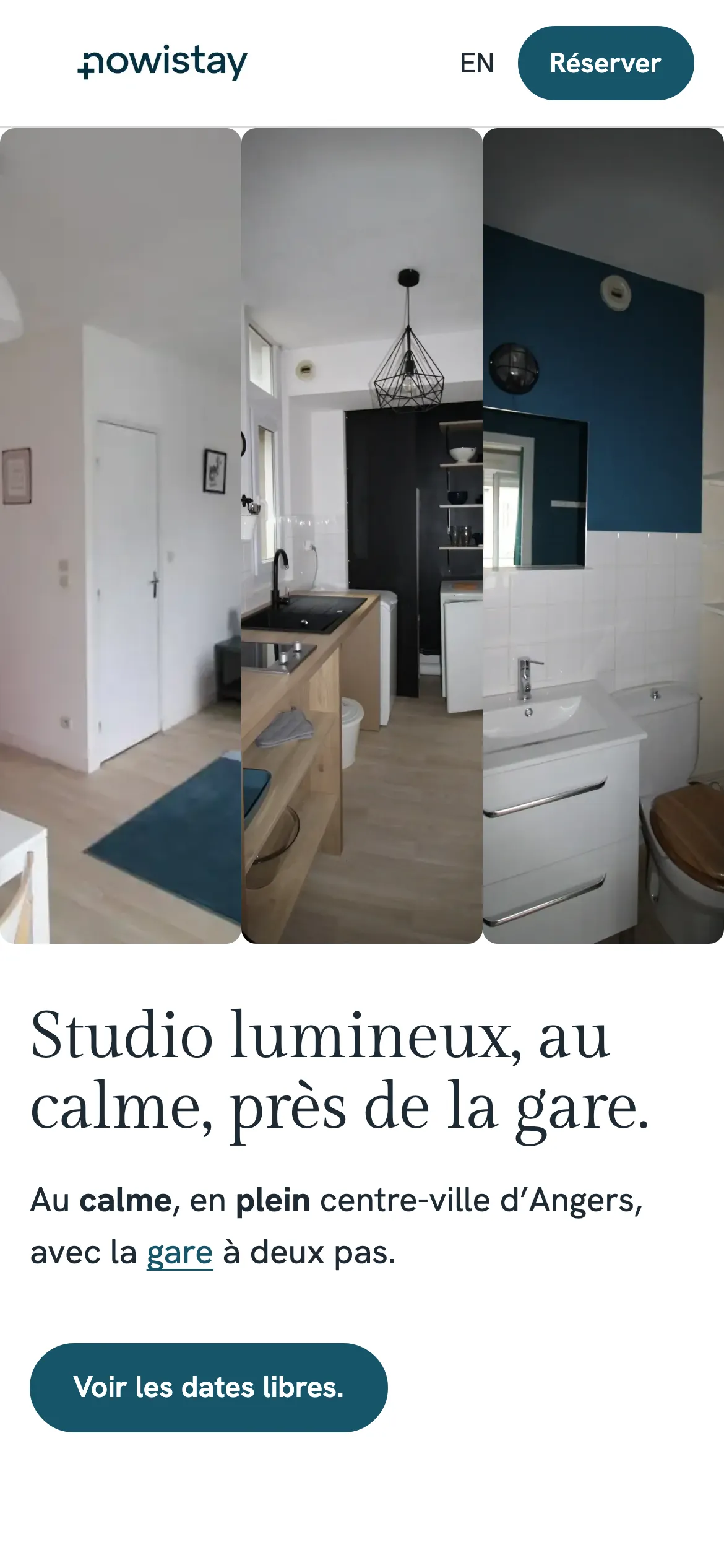 Le site sur un téléphone avec ses liens de langue en haut