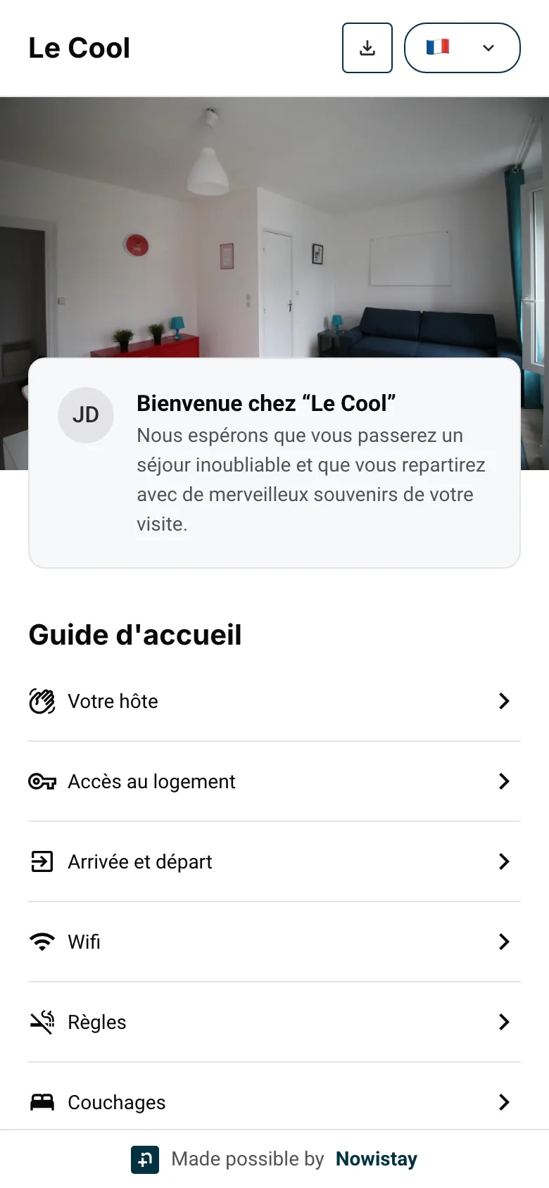 Le livret d'accueil tel que les voyageurs le voient sur leur téléphone
