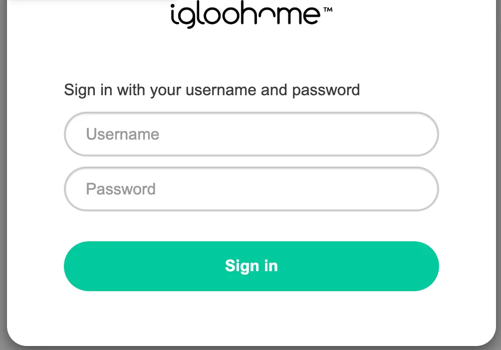 Page de connexion igloohome demandant le nom d’utilisateur et le mot de passe