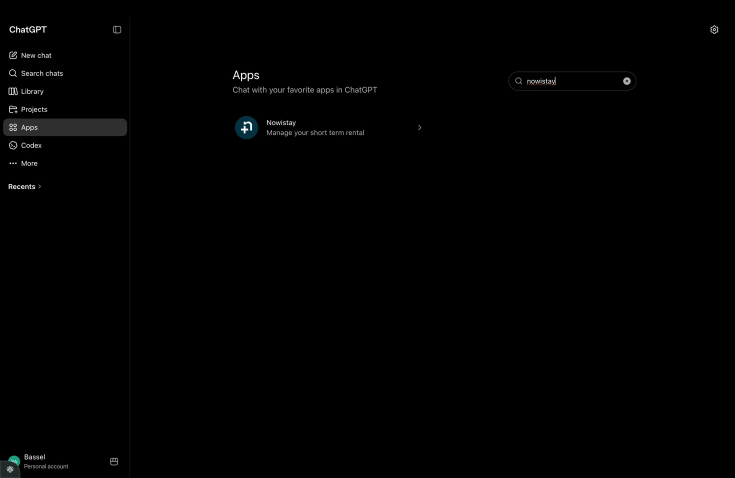 Búsqueda de la aplicación Nowistay en el directorio de plugins de ChatGPT