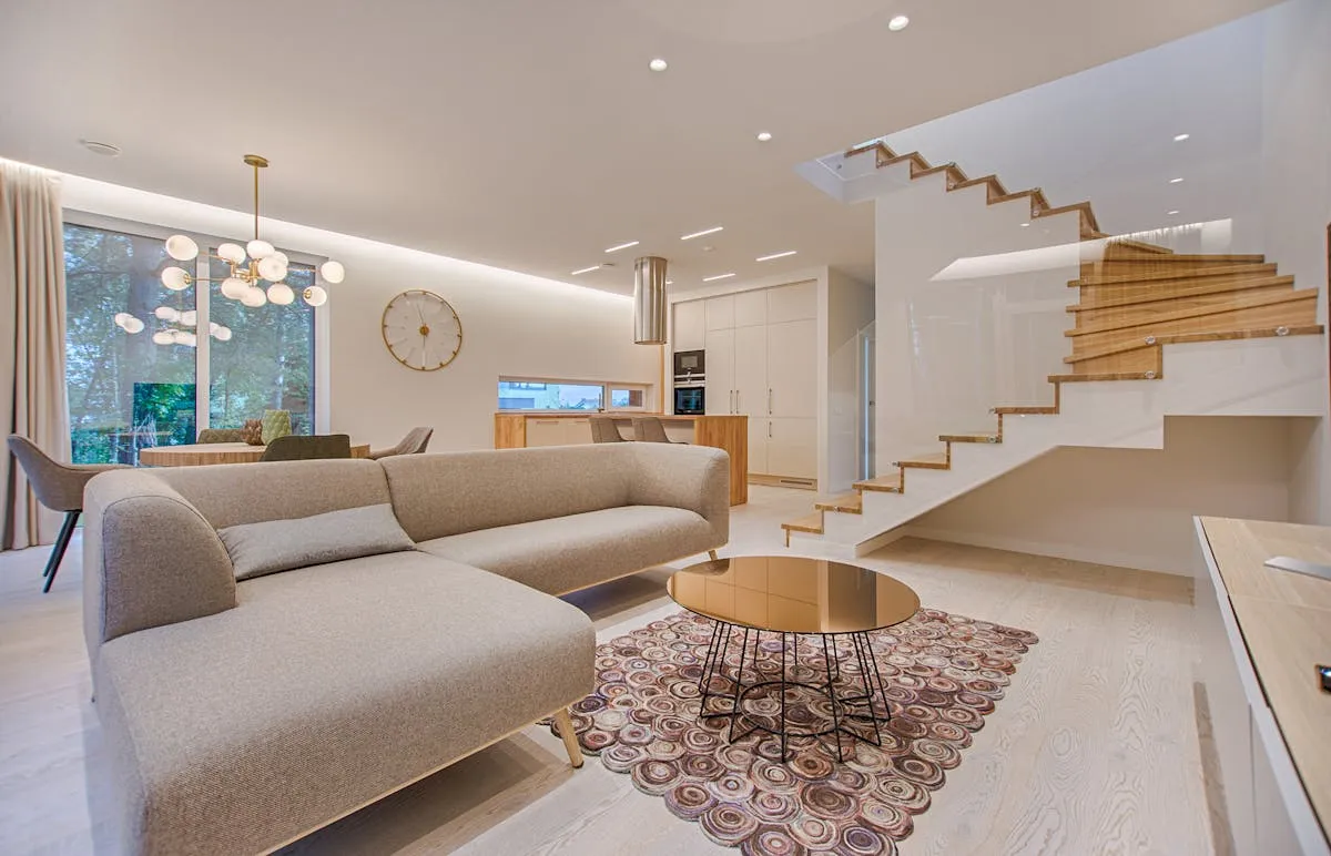 Modern vacation rental living room with stylish interior design