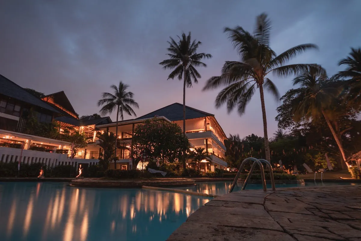 Luxury vacation rental exterior with pool area