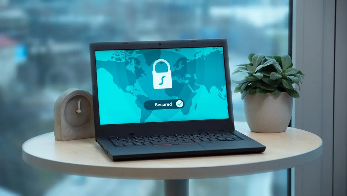 Laptop displaying a security lock icon representing guest data protection