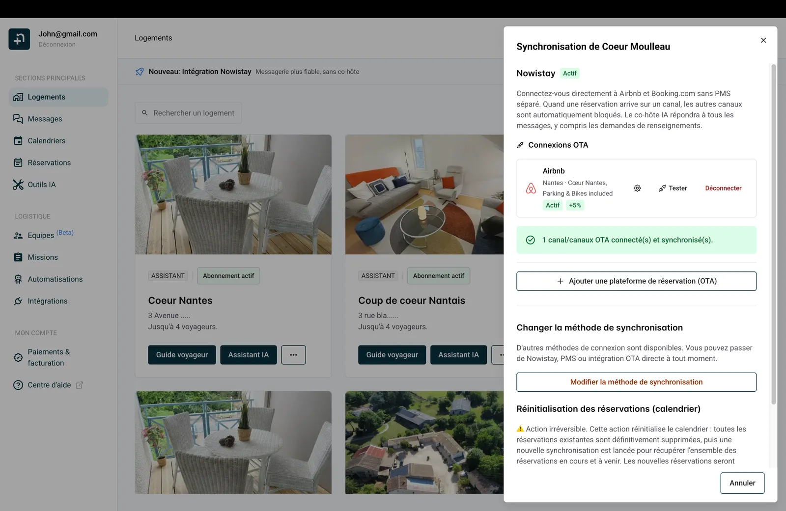 Panneau de synchronisation du logement