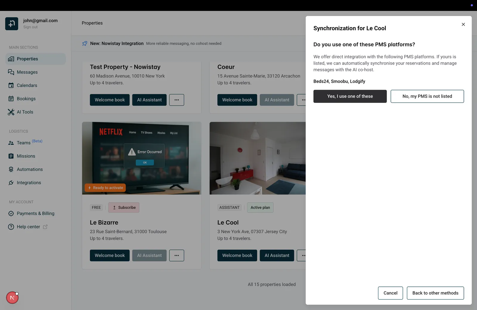 PMS-Plattform aus der Liste auswählen