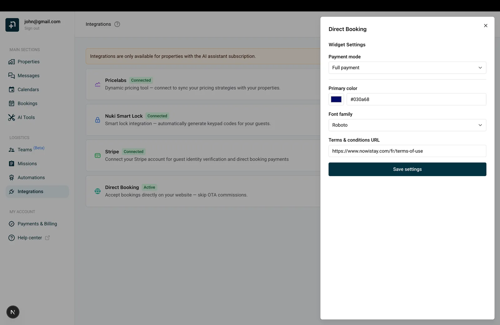 Widget-Einstellungen mit ausgewählter Vollständiger Zahlung