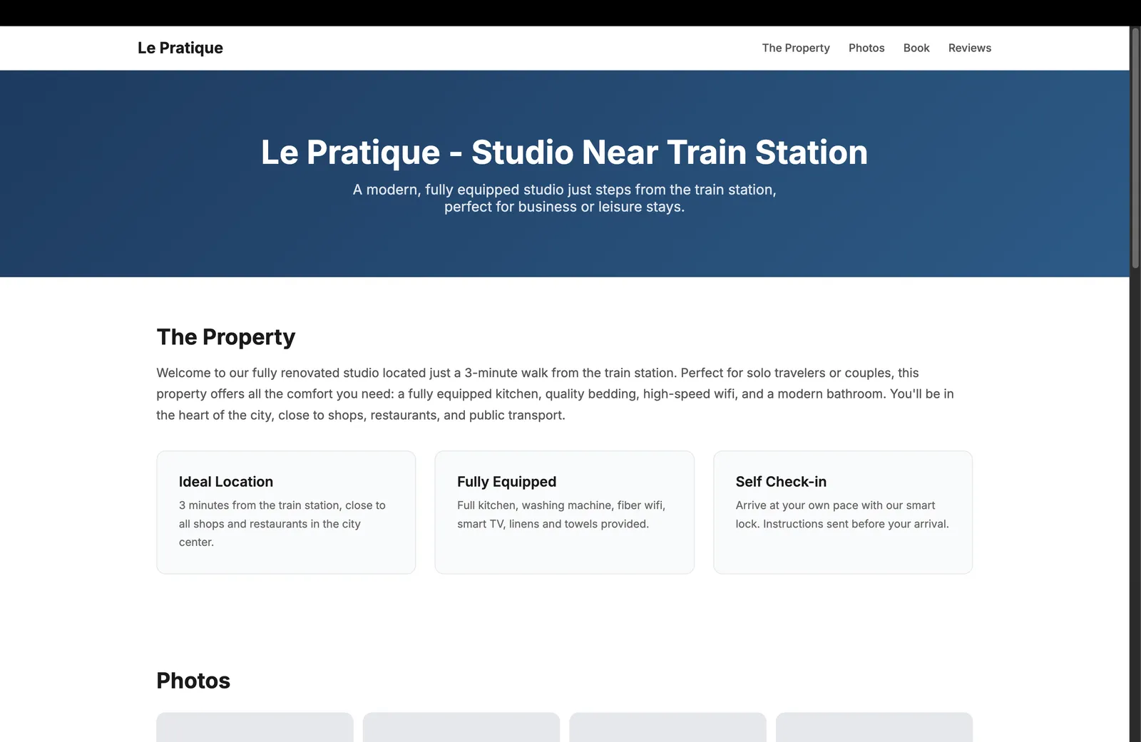 Beispiel einer Unterkunfts-Website mit eingebettetem Buchungs-Widget